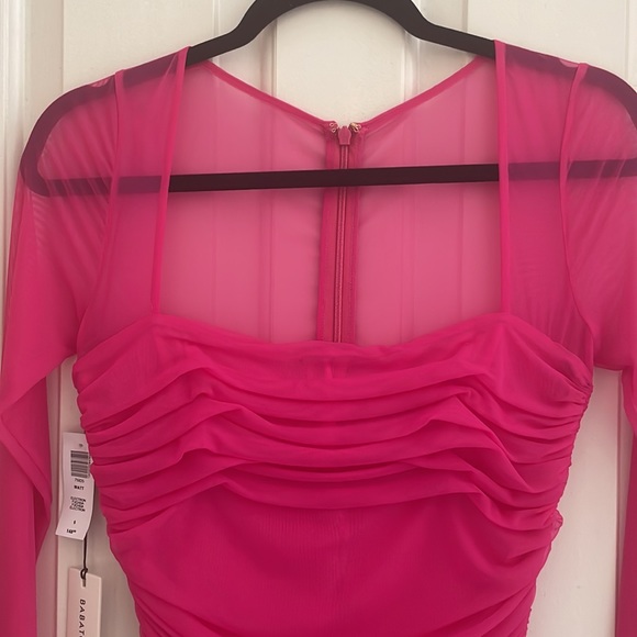 Babaton Hot Pink/Fuschia Mesh Bodycon Mini Dress - Picture 4 of 5